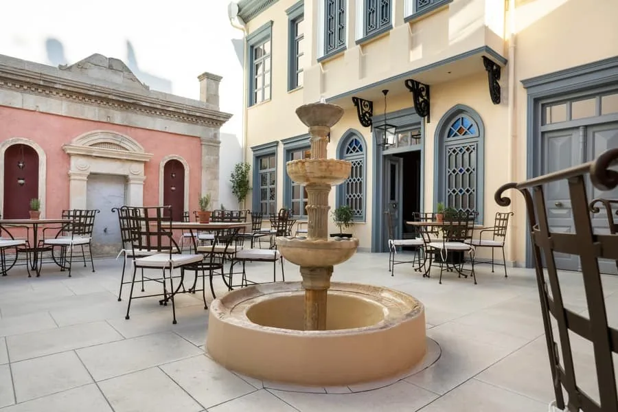 The stone fountain in daylight