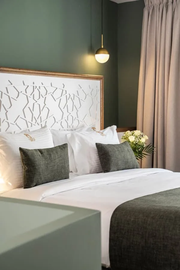A carved headboard