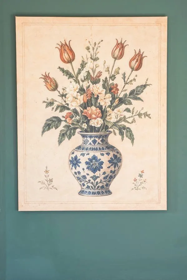 A vase and a botanical print