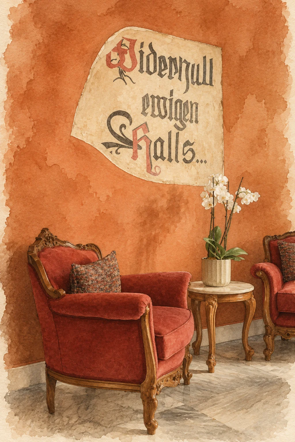 Engraving: the German inscription on the wall of the mansion